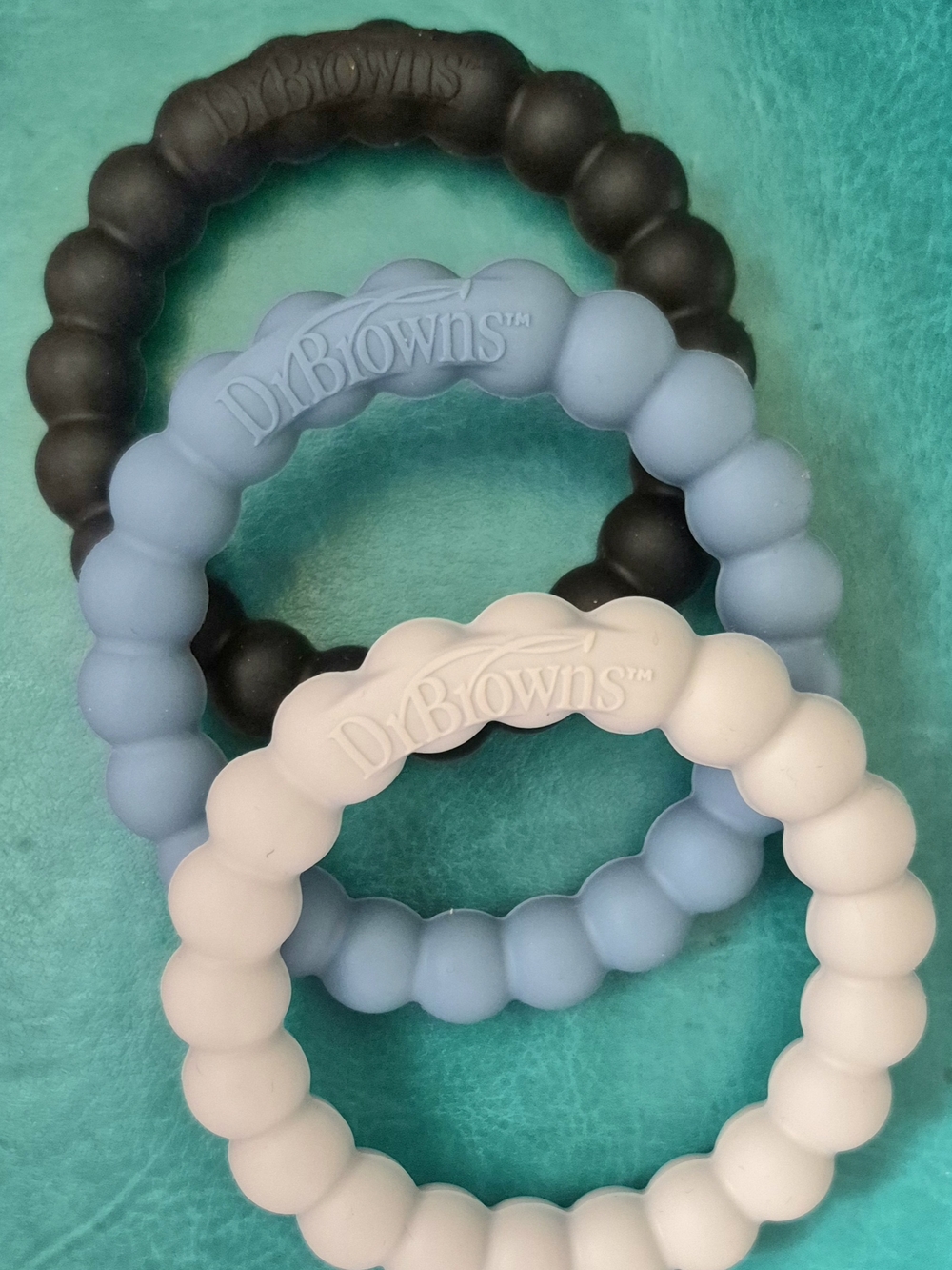 Dr. Brown's Silicone Teething Rings Set - Blue, Black, Cream